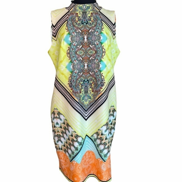 $15 or 2/$20Melissa Paige Geometric Scuba Stretch Mock Neck Shift Dress size XLP - Picture 1 of 6